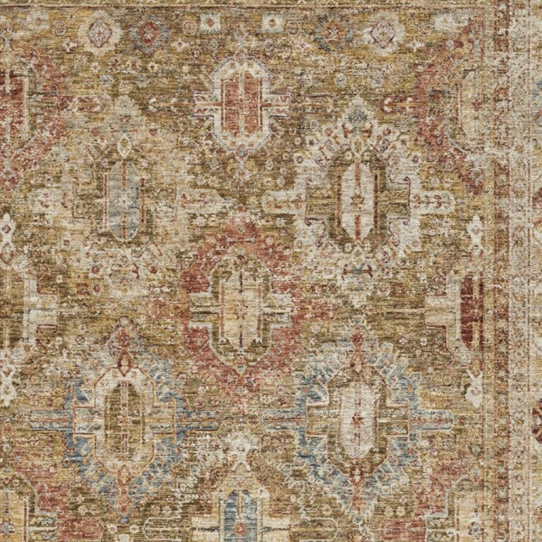 Ivory Green Geometric Distressed Polyester Area Rug for Modern Living and Dining Spaces