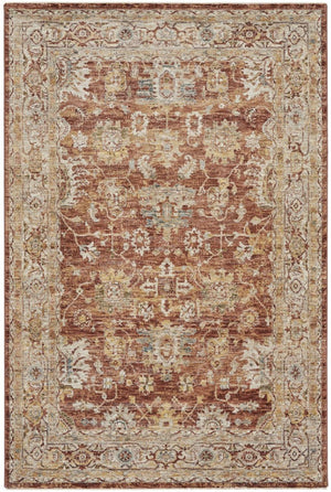 Geometric Distressed Polyester Area Rug in Rust Ivory Blue for Living and Dining Rooms