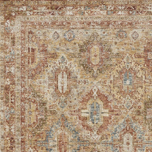 5 X 8 Geometric Distressed Polyester Area Rug in Rust Ivory and Blue Tones
