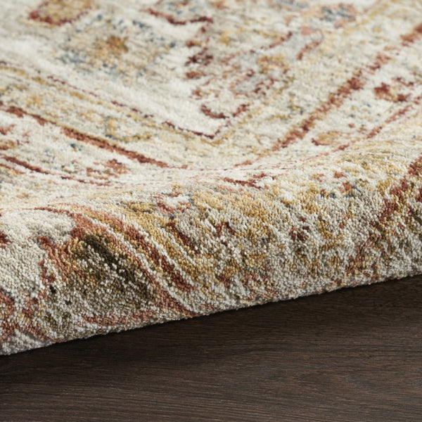 5 X 8 Geometric Distressed Polyester Area Rug in Rust Ivory and Blue Tones