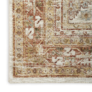 5 X 8 Geometric Distressed Polyester Area Rug in Rust Ivory and Blue Tones