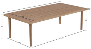 Meridian Furniture Laguna Slatted Aluminum Outdoor Coffee Table with Teak Finish and Tapered Legs 55036-CT