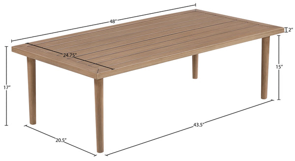 Meridian Furniture Laguna Slatted Aluminum Outdoor Coffee Table with Teak Finish and Tapered Legs 55036-CT