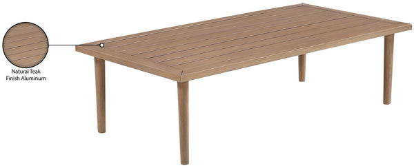 Meridian Furniture Laguna Slatted Aluminum Outdoor Coffee Table with Teak Finish and Tapered Legs 55036-CT