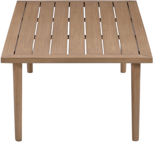 Meridian Furniture Laguna Slatted Aluminum Outdoor Coffee Table with Teak Finish and Tapered Legs 55036-CT