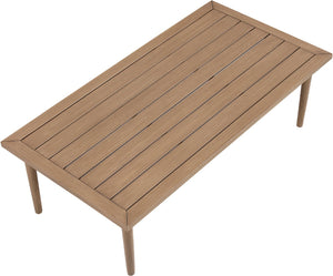 Meridian Furniture Laguna Slatted Aluminum Outdoor Coffee Table with Teak Finish and Tapered Legs 55036-CT
