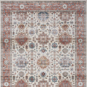 Homeroots 8' X 10' Ivory And Red Floral Distressed Non Skid Area Rug  Polyester 550360