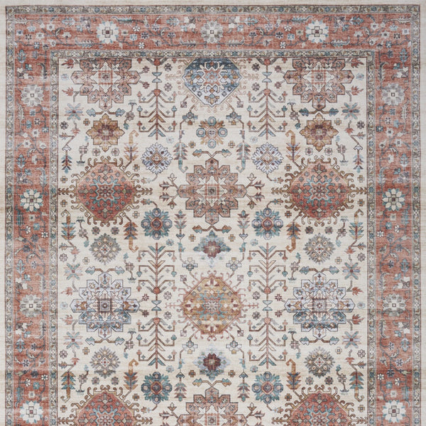 Homeroots 8' X 10' Ivory And Red Floral Distressed Non Skid Area Rug  Polyester 550360