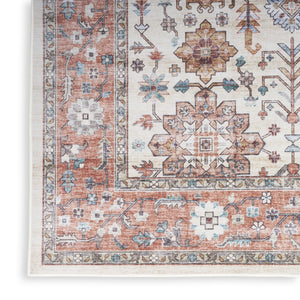 HomeRoots 8' Ivory and Red Floral Distressed Area Rug – Timeless Charm, Durable, Stain-Resistant Design for Home 8' X 10' 550360