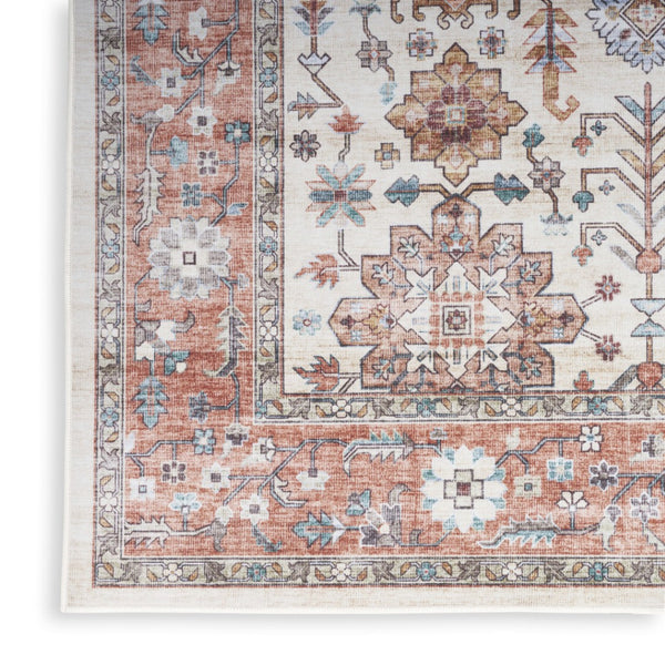 HomeRoots 8' Ivory and Red Floral Distressed Area Rug – Timeless Charm, Durable, Stain-Resistant Design for Home 8' X 10' 550360