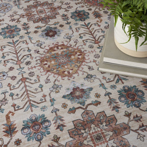 HomeRoots 8' Ivory and Red Floral Distressed Area Rug – Timeless Charm, Durable, Stain-Resistant Design for Home 8' X 10' 550360