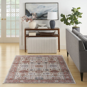 HomeRoots 8' Ivory and Red Floral Distressed Area Rug – Timeless Charm, Durable, Stain-Resistant Design for Home 8' X 10' 550360