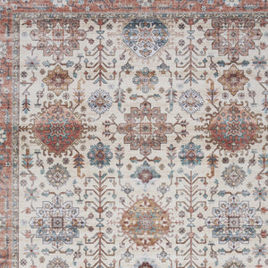 Homeroots 8' X 10' Ivory And Red Floral Distressed Non Skid Area Rug  Polyester 550360