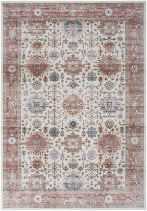 HomeRoots 8' Ivory and Red Floral Distressed Area Rug – Timeless Charm, Durable, Stain-Resistant Design for Home 8' X 10' 550360