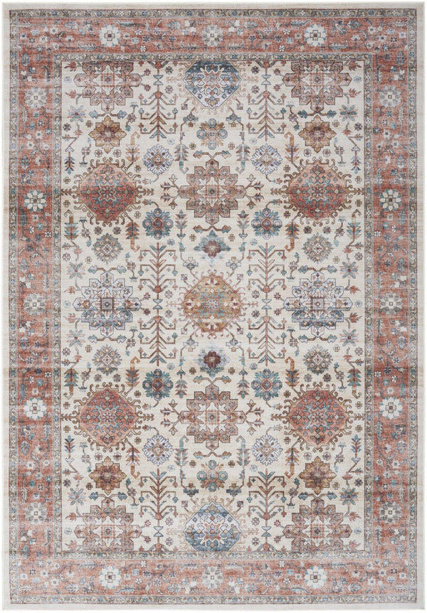 HomeRoots 8' Ivory and Red Floral Distressed Area Rug – Timeless Charm, Durable, Stain-Resistant Design for Home 8' X 10' 550360