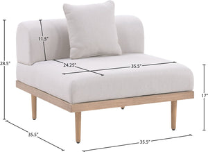Meridian Furniture Laguna Modular Armless Patio Chair Olefin Fabric Teak Aluminum Frame Outdoor Sectional Beige 55036Beige-Armless