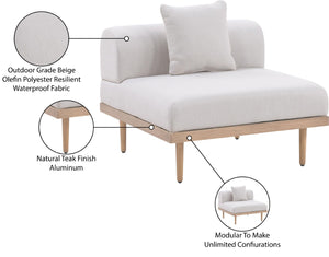 Meridian Furniture Laguna Modular Armless Patio Chair Olefin Fabric Teak Aluminum Frame Outdoor Sectional Beige 55036Beige-Armless