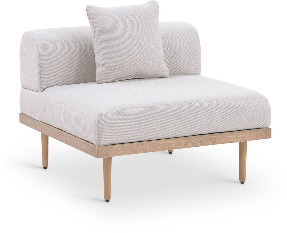 Meridian Furniture Laguna Modular Armless Patio Chair Olefin Fabric Teak Aluminum Frame Outdoor Sectional Beige 55036Beige-Armless