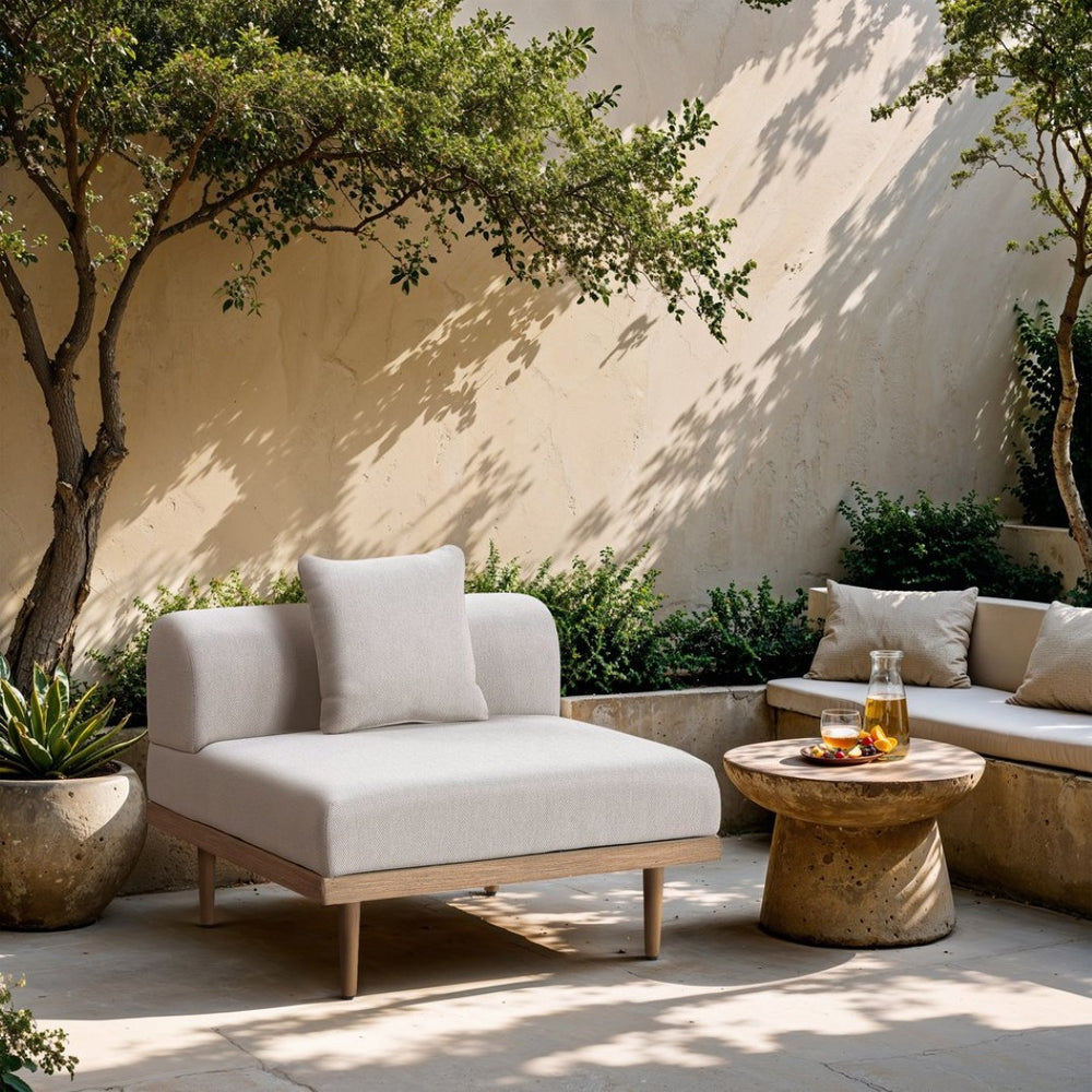 Meridian Furniture Laguna Modular Armless Patio Chair Olefin Fabric Teak Aluminum Frame Outdoor Sectional Beige 55036Beige-Armless
