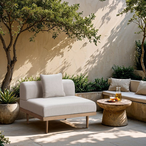 Meridian Furniture Laguna Modular Armless Patio Chair Olefin Fabric Teak Aluminum Frame Outdoor Sectional Beige 55036Beige-Armless