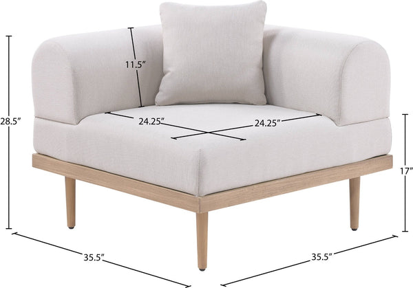 Meridian Furniture Laguna Modular Corner Patio Chair Uv Resistant Cushions Teak Aluminum Outdoor Sectional Seating Beige 55036Beige-Corner