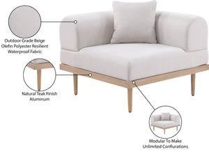 Meridian Furniture Laguna Modular Corner Patio Chair Uv Resistant Cushions Teak Aluminum Outdoor Sectional Seating Beige 55036Beige-Corner