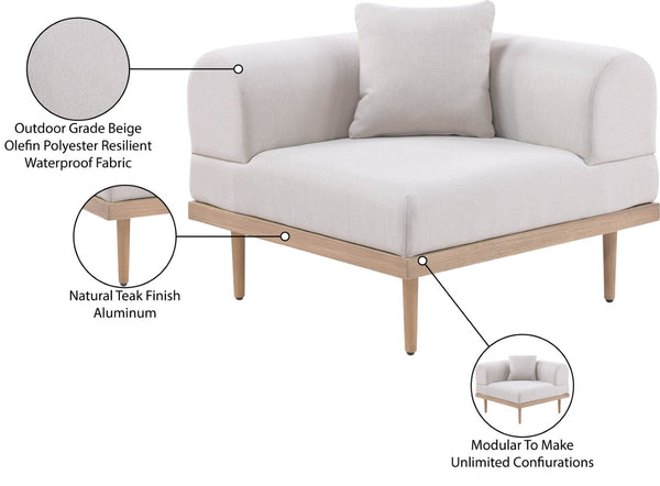 Meridian Furniture Laguna Modular Corner Patio Chair Uv Resistant Cushions Teak Aluminum Outdoor Sectional Seating Beige 55036Beige-Corner