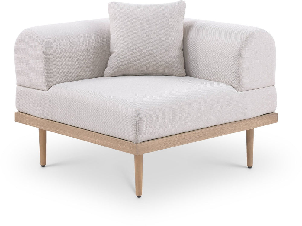 Meridian Furniture Laguna Modular Corner Patio Chair Uv Resistant Cushions Teak Aluminum Outdoor Sectional Seating Beige 55036Beige-Corner