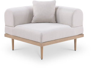 Meridian Furniture Laguna Modular Corner Patio Chair Uv Resistant Cushions Teak Aluminum Outdoor Sectional Seating Beige 55036Beige-Corner