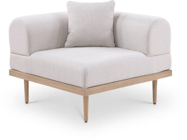 Meridian Furniture Laguna Modular Corner Patio Chair Uv Resistant Cushions Teak Aluminum Outdoor Sectional Seating Beige 55036Beige-Corner