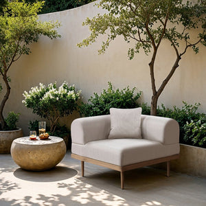 Meridian Furniture Laguna Modular Corner Patio Chair Uv Resistant Cushions Teak Aluminum Outdoor Sectional Seating Beige 55036Beige-Corner