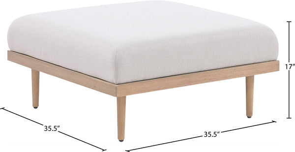 Meridian Furniture Laguna Modular Outdoor Ottoman with Uv Resistant Olefin Fabric and Teak Aluminum Frame 55036Beige-Ott