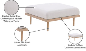 Meridian Furniture Laguna Modular Outdoor Ottoman with Uv Resistant Olefin Fabric and Teak Aluminum Frame 55036Beige-Ott