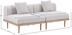 Meridian Furniture Laguna Modular Outdoor Loveseat Teak Frame with Weather Resistant Cushions for Patio Seating Beige A 55036Beige-S2A