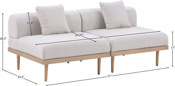 Meridian Furniture Laguna Modular Outdoor Loveseat Teak Frame with Weather Resistant Cushions for Patio Seating Beige A 55036Beige-S2A