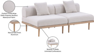 Meridian Furniture Laguna Modular Outdoor Loveseat Teak Frame with Weather Resistant Cushions for Patio Seating Beige A 55036Beige-S2A