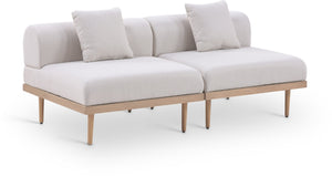 Meridian Furniture Laguna Modular Outdoor Loveseat Teak Frame with Weather Resistant Cushions for Patio Seating Beige A 55036Beige-S2A