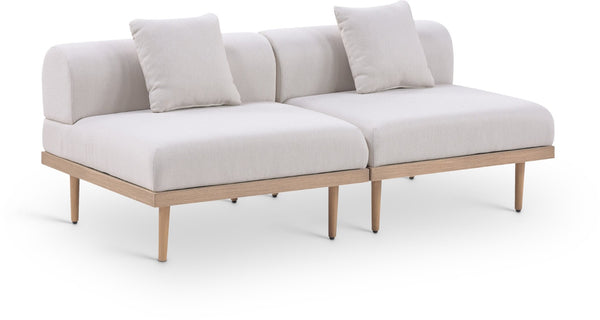 Meridian Furniture Laguna Modular Outdoor Loveseat Teak Frame with Weather Resistant Cushions for Patio Seating Beige A 55036Beige-S2A