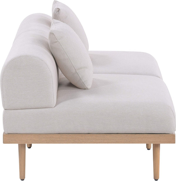 Meridian Furniture Laguna Modular Outdoor Loveseat Teak Frame with Weather Resistant Cushions for Patio Seating Beige A 55036Beige-S2A
