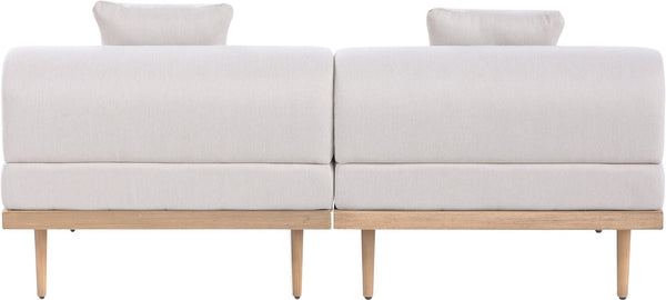 Meridian Furniture Laguna Modular Outdoor Loveseat Teak Frame with Weather Resistant Cushions for Patio Seating Beige A 55036Beige-S2A