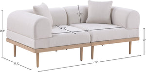 Meridian Furniture Laguna Modular Outdoor Loveseat Teak Frame with Weather Resistant Cushions for Patio Seating Beige B 55036Beige-S2B