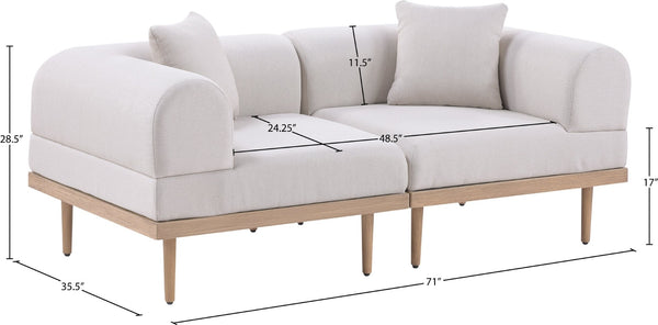 Meridian Furniture Laguna Modular Outdoor Loveseat Teak Frame with Weather Resistant Cushions for Patio Seating Beige B 55036Beige-S2B