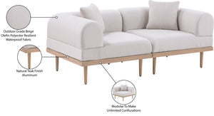 Meridian Furniture Laguna Modular Outdoor Loveseat Teak Frame with Weather Resistant Cushions for Patio Seating Beige B 55036Beige-S2B