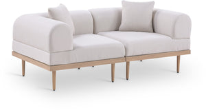 Meridian Furniture Laguna Modular Outdoor Loveseat Teak Frame with Weather Resistant Cushions for Patio Seating Beige B 55036Beige-S2B