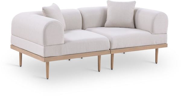 Meridian Furniture Laguna Modular Outdoor Loveseat Teak Frame with Weather Resistant Cushions for Patio Seating Beige B 55036Beige-S2B