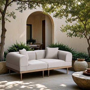 Meridian Furniture Laguna Modular Outdoor Loveseat Teak Frame with Weather Resistant Cushions for Patio Seating Beige B 55036Beige-S2B