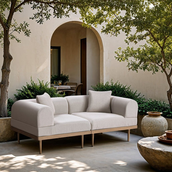 Meridian Furniture Laguna Modular Outdoor Loveseat Teak Frame with Weather Resistant Cushions for Patio Seating Beige B 55036Beige-S2B