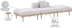 Meridian Furniture Laguna 3 Piece Modular Outdoor Sofa Olefin Fabric Teak Aluminum Patio Sectional 55036Beige-S3C