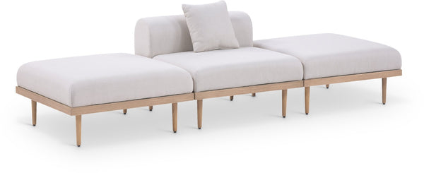 Meridian Furniture Laguna 3 Piece Modular Outdoor Sofa Olefin Fabric Teak Aluminum Patio Sectional 55036Beige-S3C