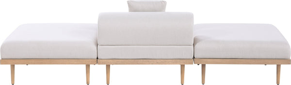 Meridian Furniture Laguna 3 Piece Modular Outdoor Sofa Olefin Fabric Teak Aluminum Patio Sectional 55036Beige-S3C